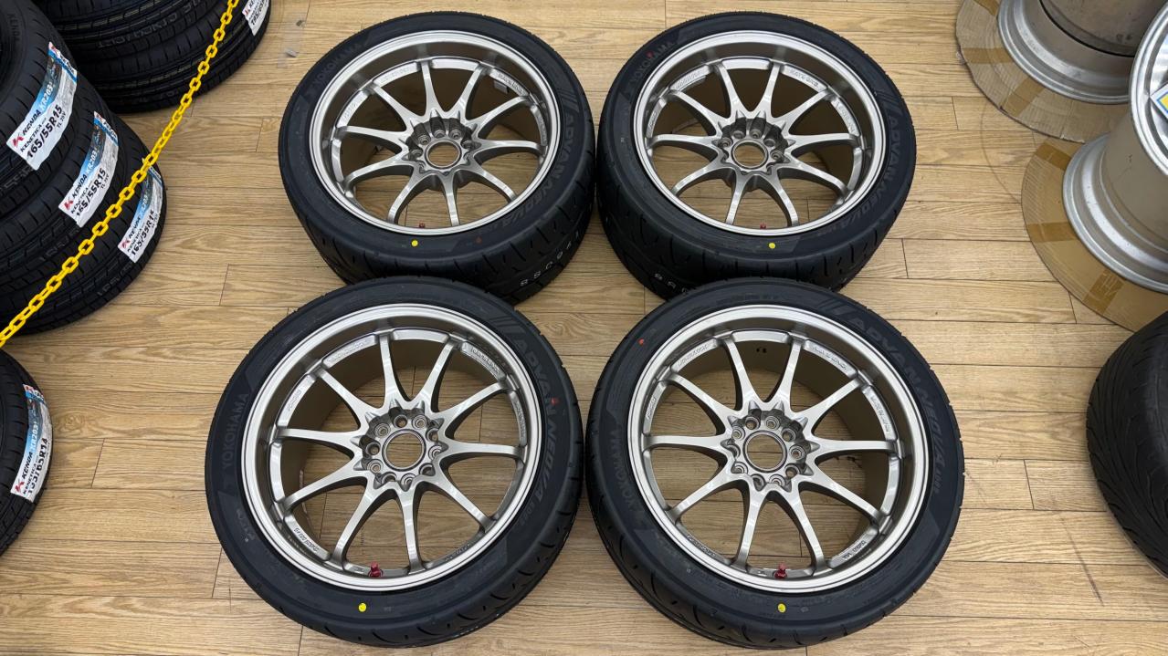 RAYS VOLK RACING CE28N GENESIS + YOKOHAMA ADVAN NEOVA AD09 Limited edition of 1000 wheels with the ultimate brand new tire set for street use.