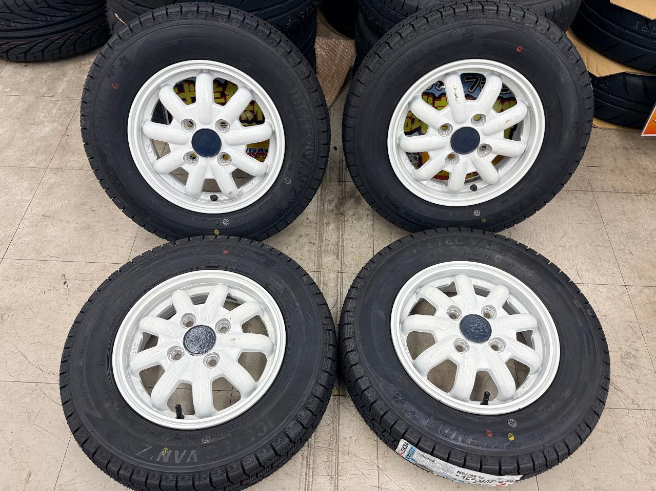 New tires included, manufacturer unknown. 9-spoke wheels + KEND ICETEC NEO KR36