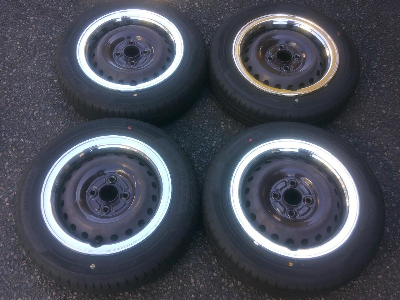 HONDA N-ONE Genuine steel wheels + chrome wheel rings + DUNLOP LEMANS V + SILENT CORE 155 / 65-14 Z10103