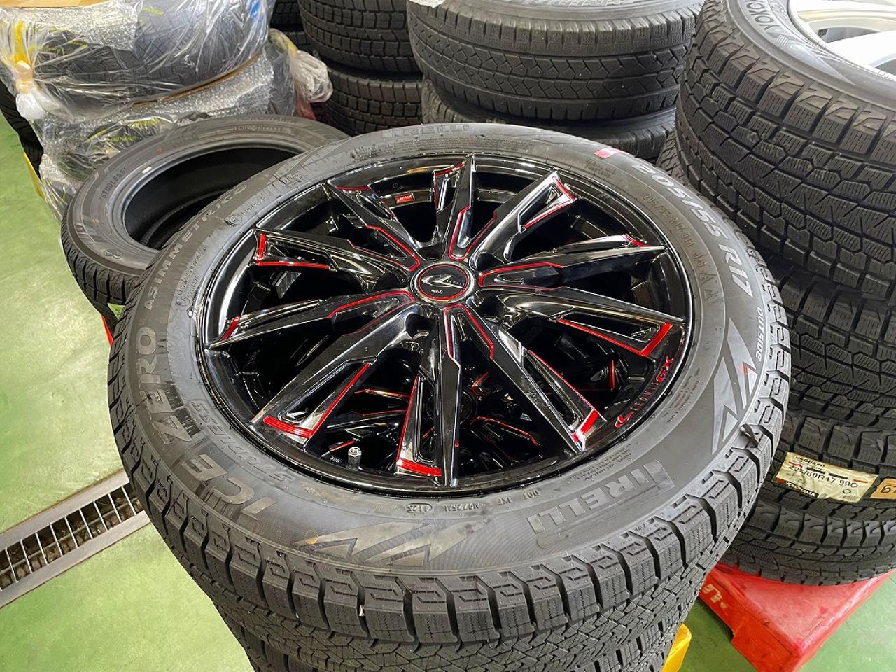 weds LEONIS GX Black x Red + PIRELLI ICEZERO ASIMMETRICO 205 / 55R17 91H 25-year-old tires with plenty of tread! Suitable for 70/80 series Noah/Voxy, etc.