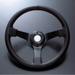 D1 SPEC ステアリング DEEP80 PVCレザー 34パイ レッドステッチ