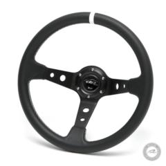 Deporacing ディープコーンステアリングフェイクレザー PVC ホワイトライン 35Φ/ブラックホーンボタン D35PW