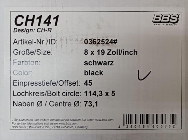 BBS
GERMANY
CH-R
Satin Black