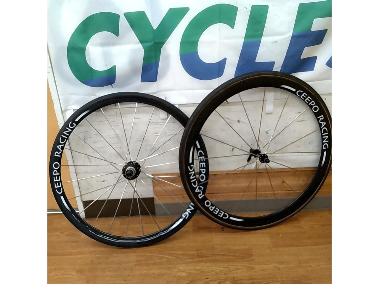 ※前のみタイヤおまけ CEEPO RACING 2009年頃?モデル 40mmハイトカーボンチューブラーホイール 前後セット