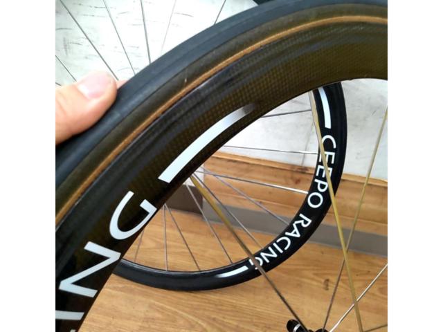 ※前のみタイヤおまけ CEEPO RACING 2009年頃?モデル 40mmハイトカーボンチューブラーホイール 前後セット