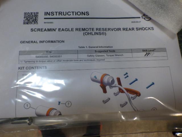 OHLINS part number: HD
046/Screamin' Eagle Part Number 54000350
Rear suspension with remote reservoir