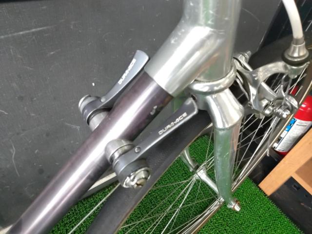 ※修理箇所多数のためワケアリ オーダー品? クロモリフラットバーロードバイク 2×7s 700C DURA-ACE7400組  シルバー