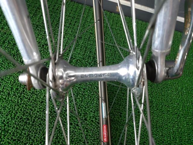 ※修理箇所多数のためワケアリ オーダー品? クロモリフラットバーロードバイク 2×7s 700C DURA-ACE7400組  シルバー