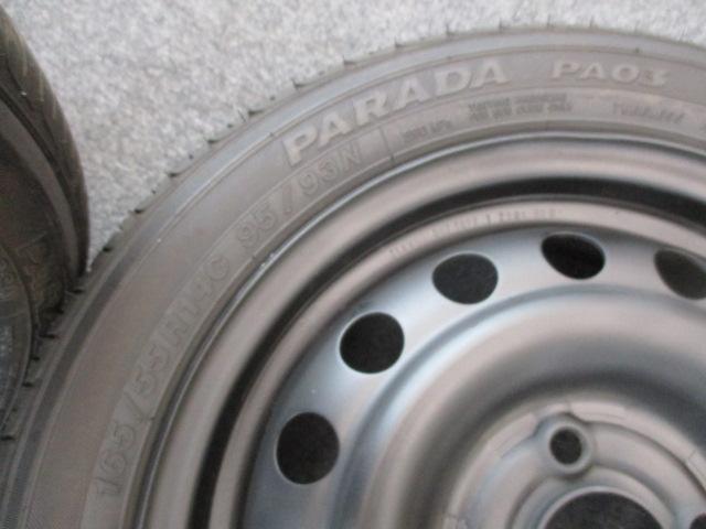 メーカー不明 スチールホイール+YOKOHAMA PARADA PA03 165/55R14C 4本セット ☆前後J数違い☆