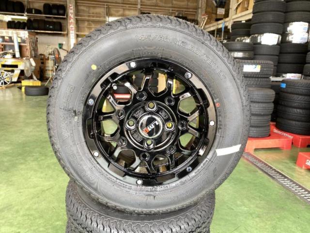 Lehrmeister LMG MS-9W グロスブラック + YOKOHAMA(ヨコハマ) SUPER VAN 355 145/80R12 80/78N LT★ミゾたっぷり!軽トラ/軽バン