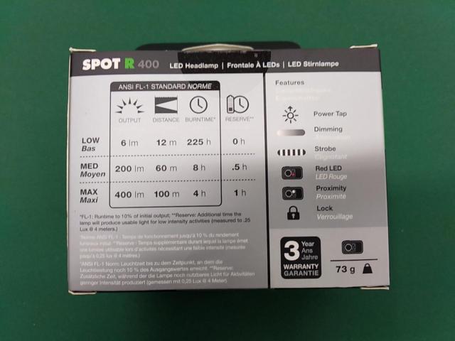 【WG】BlackDiamond SPOT R 400 ヘッドライト
