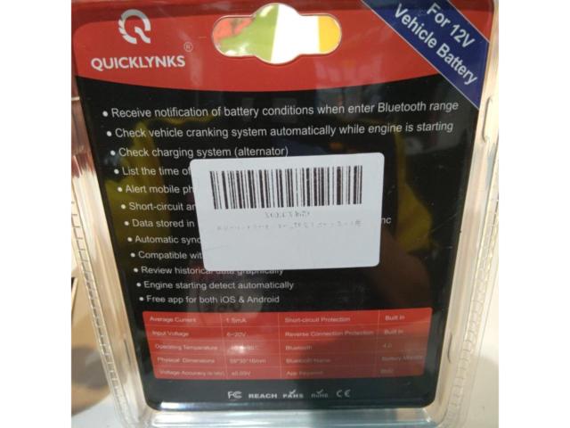 Quicklynks(クイックリンクス) 12Vカーバッテリーブルートゥース4.0診断機器BM2バッテリーモニターテスター