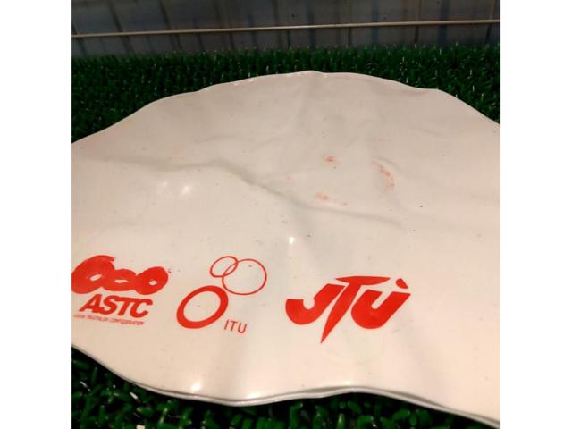 JTUロゴ トライアスロン スイムキャップ ホワイト ゼッケン無し