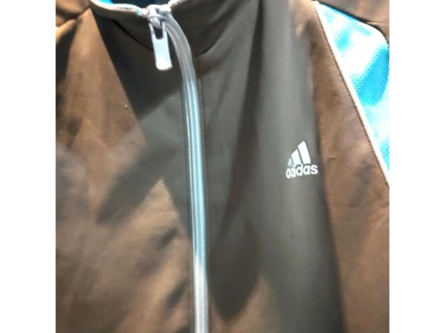 サイズ:レディースM adidas ジャージ グレー×ライトブルー