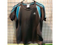 サイズ:レディースL? adidas トレーニング 半袖シャツ グレー×ライトブルー