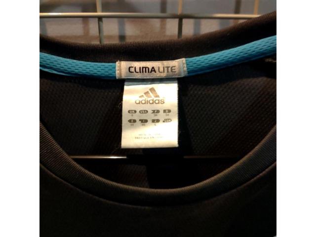 サイズ:レディースL? adidas トレーニング 半袖シャツ グレー×ライトブルー