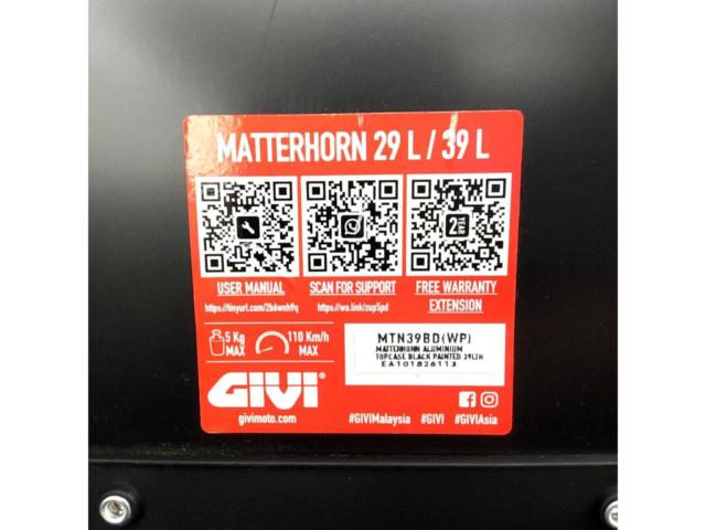 DAYTONA(デイトナ)/GIVI(ジビ) MATTERHORN モノロックトップケース/MTN39B/60921【容量39L】