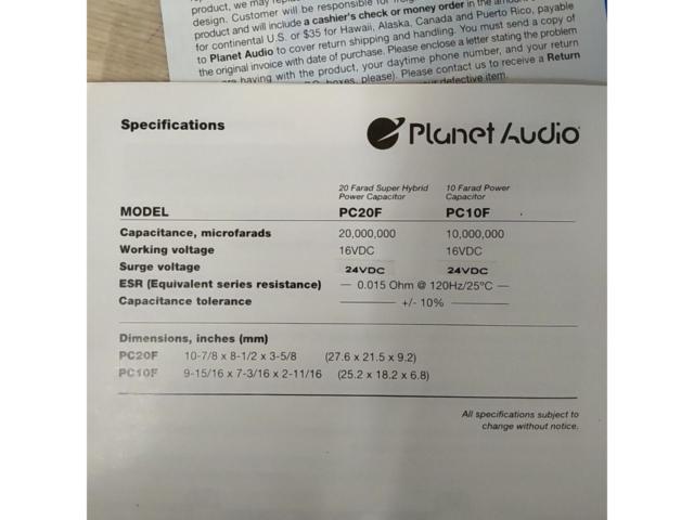 Planet Audio PC20F  キャパシター 20 Farad