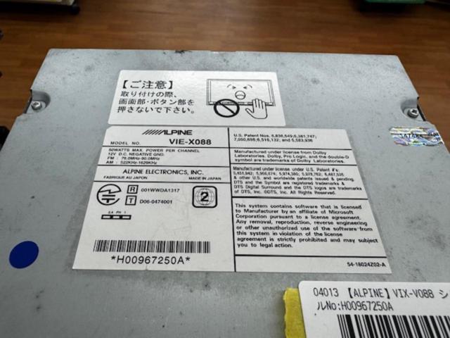 ALPINE VIE-X088 4×4フルセグ/CD/DVD/SD/USB/HDD録音/Bluetooth(ハンズフリーのみ)/MP3/WMA 2010年製