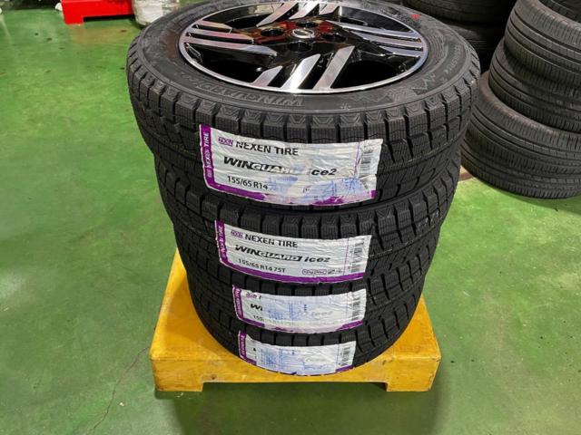 88日産 B4#系デイズ ハイウェイスターX純正アルミ+ NEXEN(ネクセン) WINGUARD ice2 155/65R14 25年製★タイヤは新品!現行ルークス/デイズルークスにも