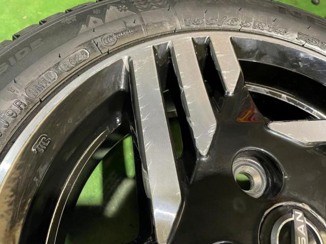 88日産 B4#系デイズ ハイウェイスターX純正アルミ+ NEXEN(ネクセン) WINGUARD ice2 155/65R14 25年製★タイヤは新品!現行ルークス/デイズルークスにも
