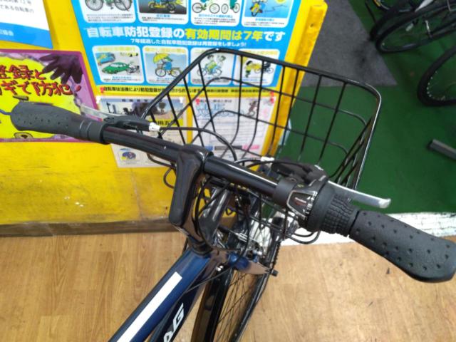 ※前カゴ割れ有り サイクルオリンピック S-345 WILD G FREEPOWER装着モデル 27x1-3/8 外装7段変速 シティサイクル ネイビー