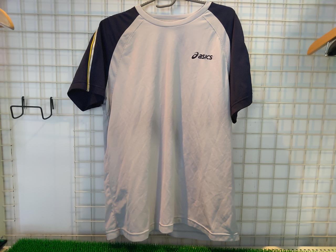 サイズ:M asics 半袖 シャツ グレーネイビー