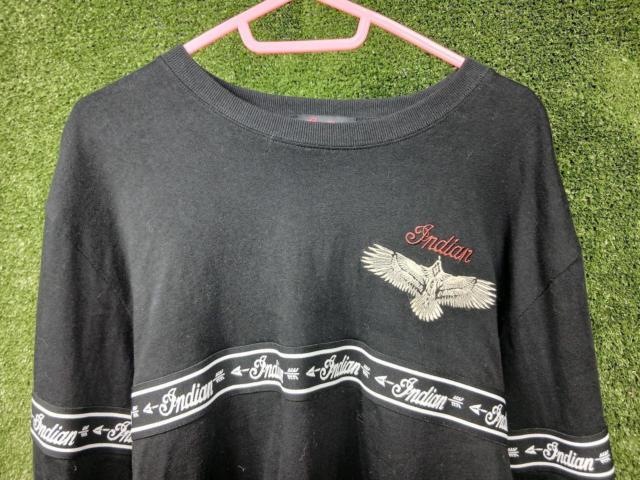 【Indian Motocycle(インディアン モトサイクル)】 サンダーバード刺繍&ロゴテープ 長袖Tシャツ(ロンT) Mサイズ
