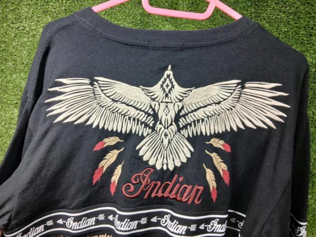 【Indian Motocycle(インディアン モトサイクル)】 サンダーバード刺繍&ロゴテープ 長袖Tシャツ(ロンT) Mサイズ