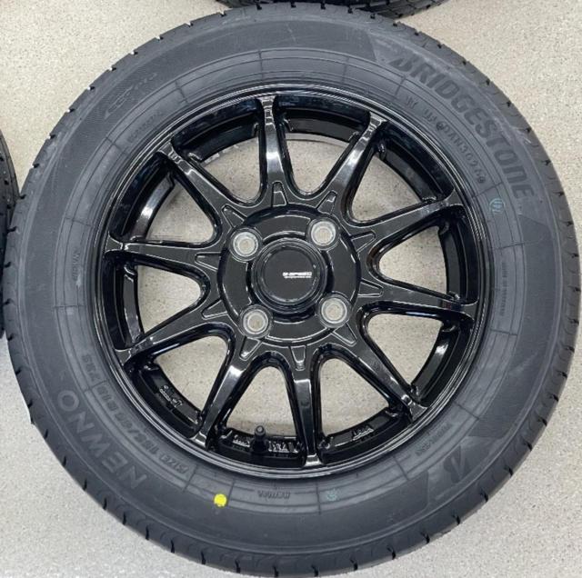 【未使用タイヤ+中古アルミホイールセット】 HOT STUFF CROSS SPEED G-05 + BRIDGESTONE NEWNO 155/65R13 2026年製 4本セット