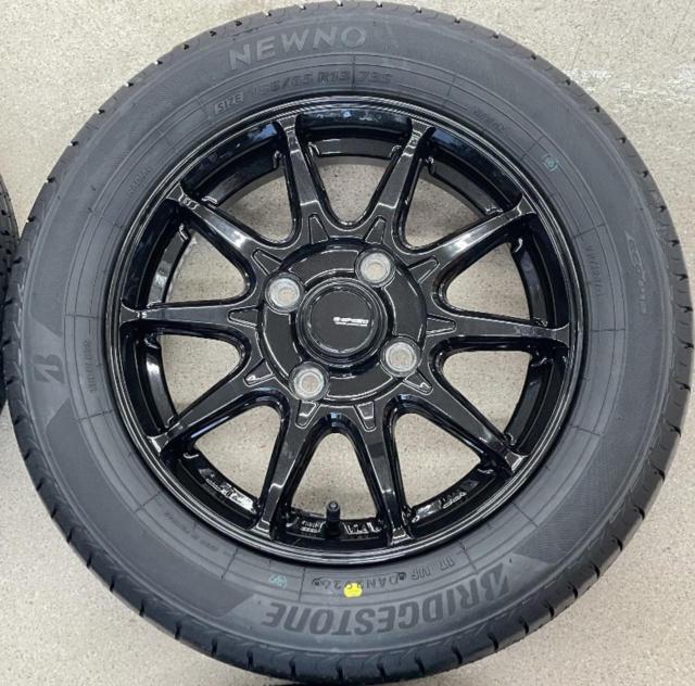 【未使用タイヤ+中古アルミホイールセット】 HOT STUFF CROSS SPEED G-05 + BRIDGESTONE NEWNO 155/65R13 2026年製 4本セット