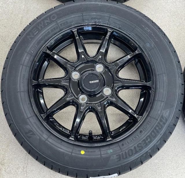 【未使用タイヤ+中古アルミホイールセット】 HOT STUFF CROSS SPEED G-05 + BRIDGESTONE NEWNO 155/65R13 2026年製 4本セット