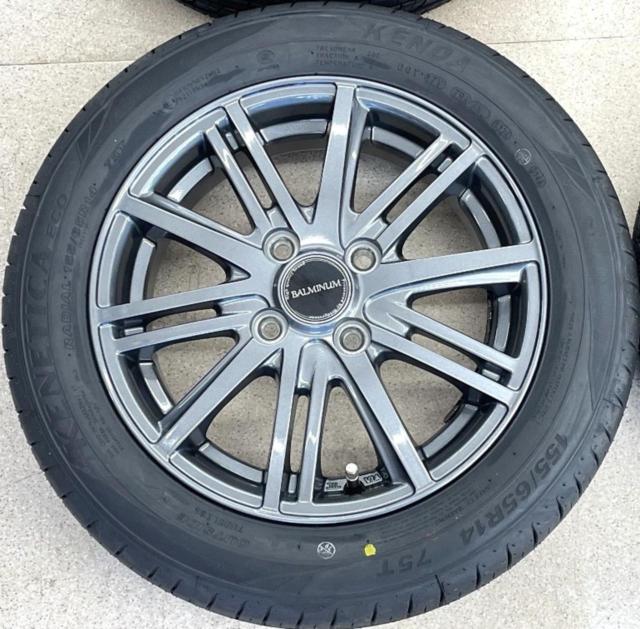 Unused tires + used aluminum wheel set
BALMINUM
+
KENDA (Kenda)
KR 203
155 / 65R14
75T
Made in 2026
4 pieces set