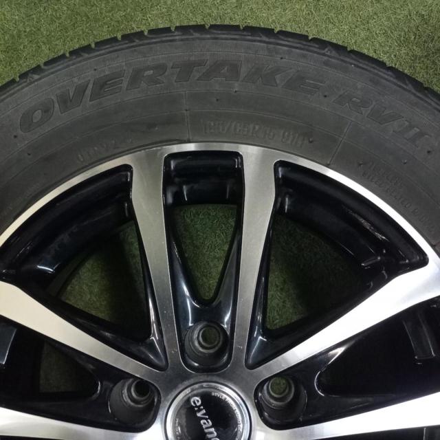 【HOT STUFF(ホットスタッフ)】E:VANCE(エヴァンス)ツイン5本スポークアルミ+【AUTOBACS】OVERTAKE RVⅡ 2022年製造